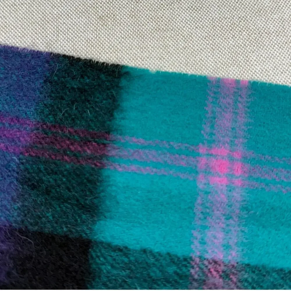 House of Scotland Lambswool Fringe Scarf Teal Pink Purple Black Plaid